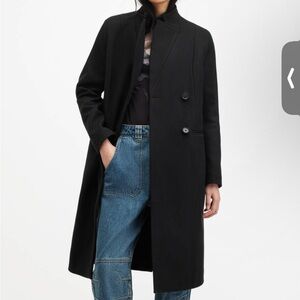 All Saints Black Long Wool Coat